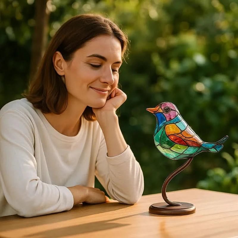 Chromavogel – Handgefertigte Bunte Vogelstatue Aus Acryl Zur Dekoration
