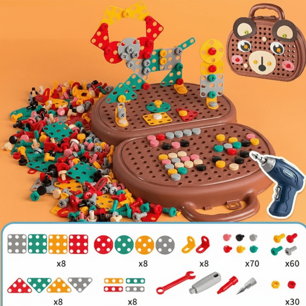 Klein Erbauer Werkzeug Set – 203-teiliges Konstruktionsspielzeug Mit Klein-Bohrmaschine