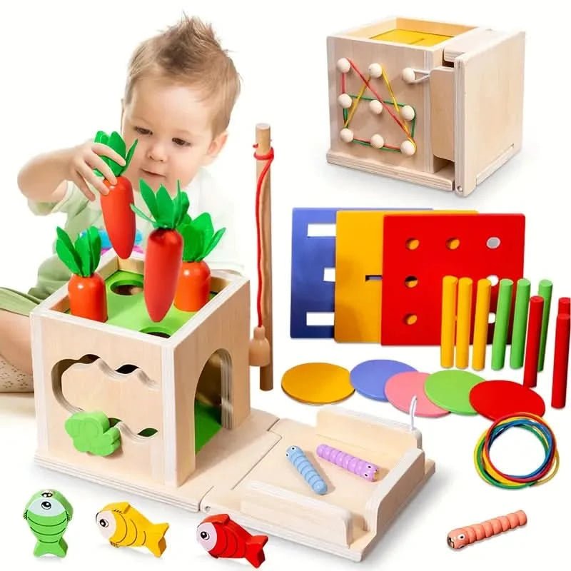 KleinerPfad Spielwürfel – 8-In-1 Montessori-Holzspielbox Aus Holz Für Babys