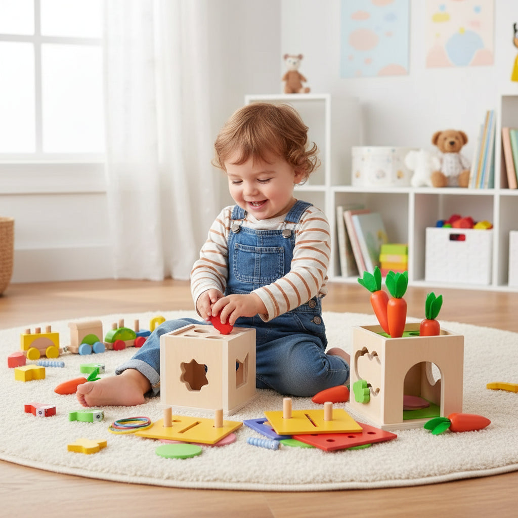 KleinerPfad Spielwürfel – 8-In-1 Montessori-Holzspielbox Aus Holz Für Babys