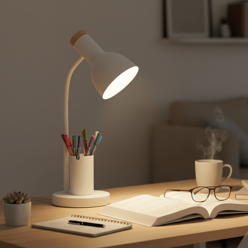 Strahlwächter – Lichtdiode Tischlampe mit Stifthalter für Ordnung & Stil