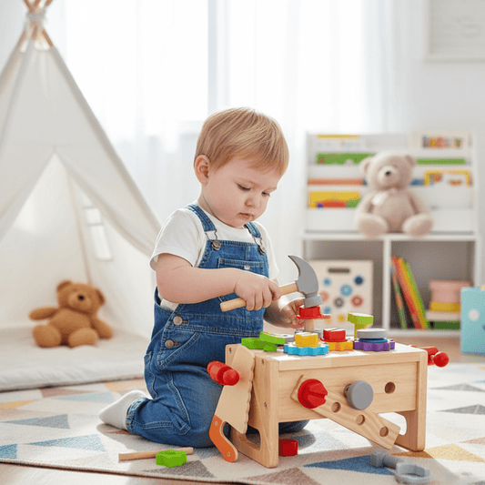 Holzhandwerk Kinder Werkzeugkasten – Holz-Werkzeugkasten Kreatives Spiel Motorik Ab 6 Monaten