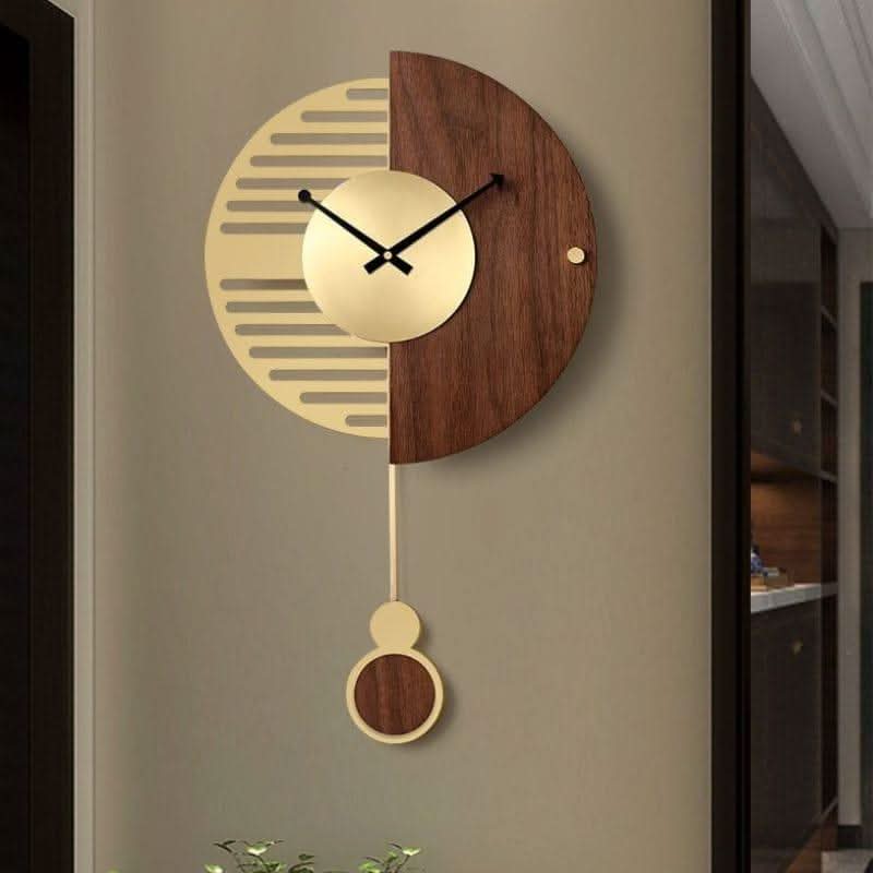 CHANCELLE Pendeluhr Halbmond-Design Holz Bambus Raum Eleganz Charme