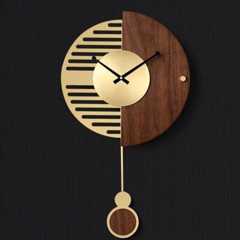 CHANCELLE Pendeluhr Halbmond-Design Holz Bambus Raum Eleganz Charme