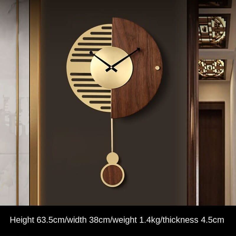 CHANCELLE Pendeluhr Halbmond-Design Holz Bambus Raum Eleganz Charme