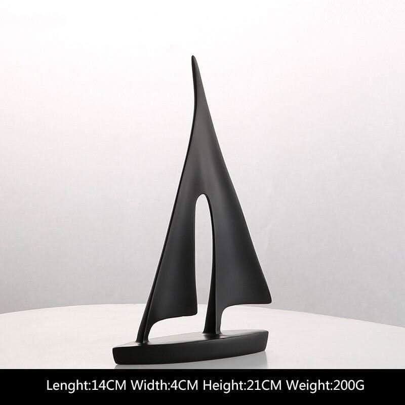 LORIANA Elegante Küstenkunst Harz-Segelboot-Skulptur Weiß Schwarz