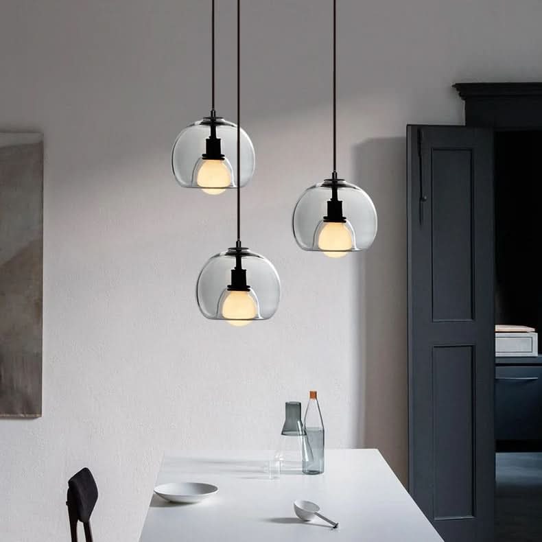 TALINN Pendelleuchte Glas Rauchgrau Klar Bernstein Verstellbares Kabel Dimmbar
