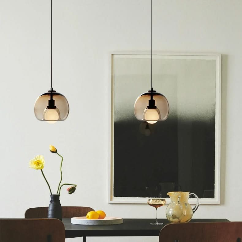 TALINN Pendelleuchte Glas Rauchgrau Klar Bernstein Verstellbares Kabel Dimmbar