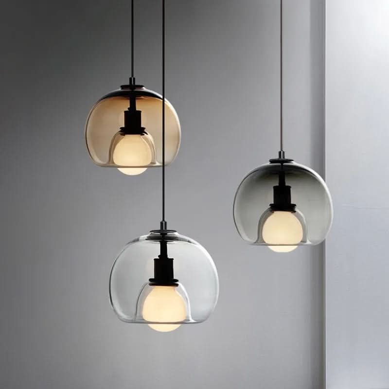 TALINN Pendelleuchte Glas Rauchgrau Klar Bernstein Verstellbares Kabel Dimmbar