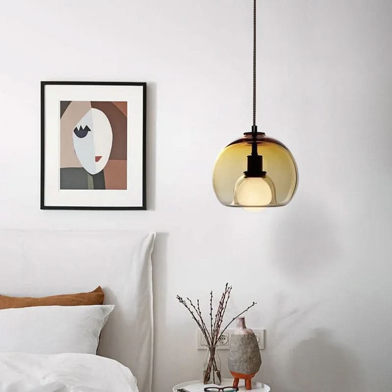 TALINN Pendelleuchte Glas Rauchgrau Klar Bernstein Verstellbares Kabel Dimmbar