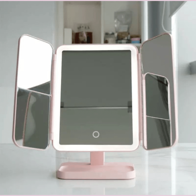 GLAMLITE SPIEGEL – LED Schminkspiegel mit 3 Lichtfarben und 360° Flexibilität für perfektes Make-up