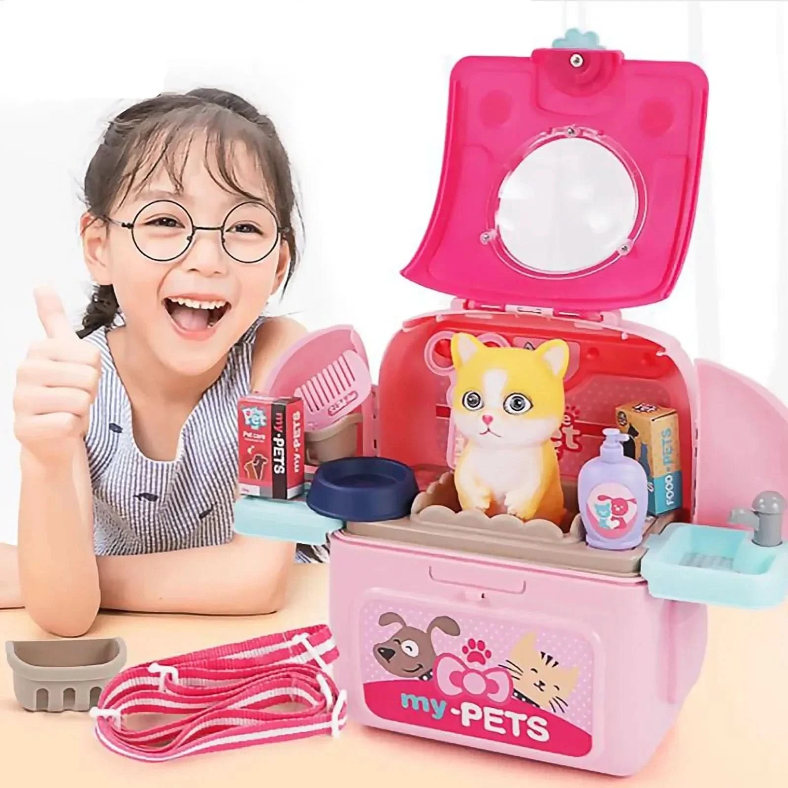 Tierpflege Spielset – Tragbarer Tierarzt-Spielrucksack mit 16 Zubehörteilen