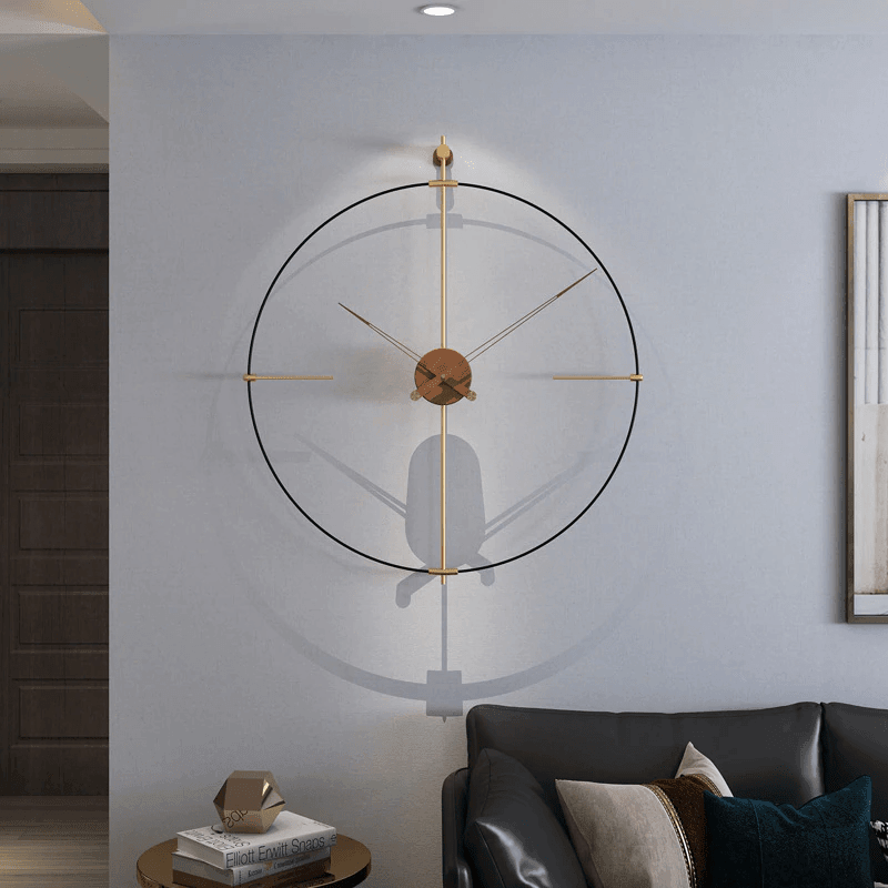 RHYSSA Offenes Filamentrahmen-Wanduhr Metall Walnussholz Modernes Design