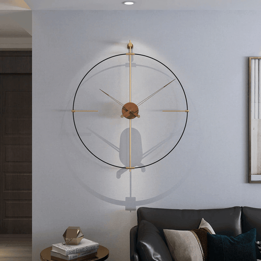 RHYSSA Offenes Filamentrahmen-Wanduhr Metall Walnussholz Modernes Design