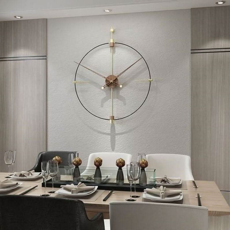 RHYSSA Offenes Filamentrahmen-Wanduhr Metall Walnussholz Modernes Design