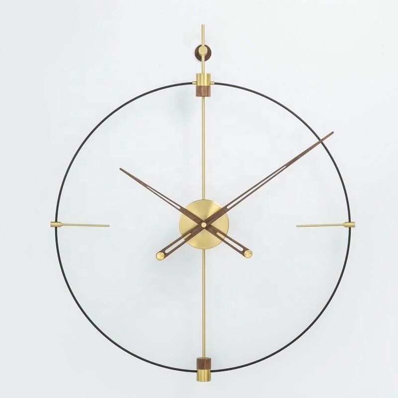 RHYSSA Offenes Filamentrahmen-Wanduhr Metall Walnussholz Modernes Design