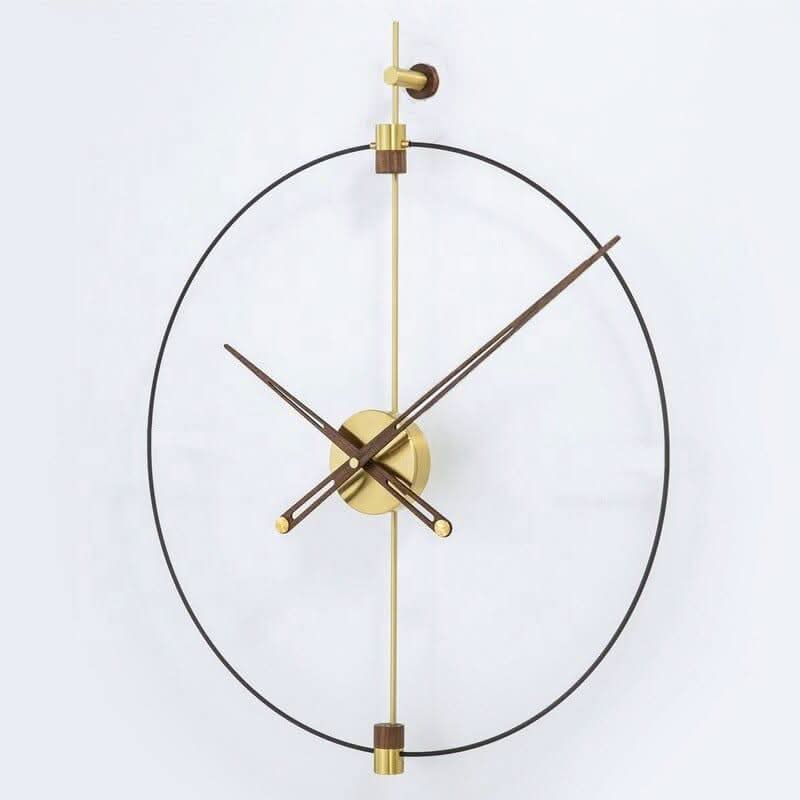RHYSSA Offenes Filamentrahmen-Wanduhr Metall Walnussholz Modernes Design