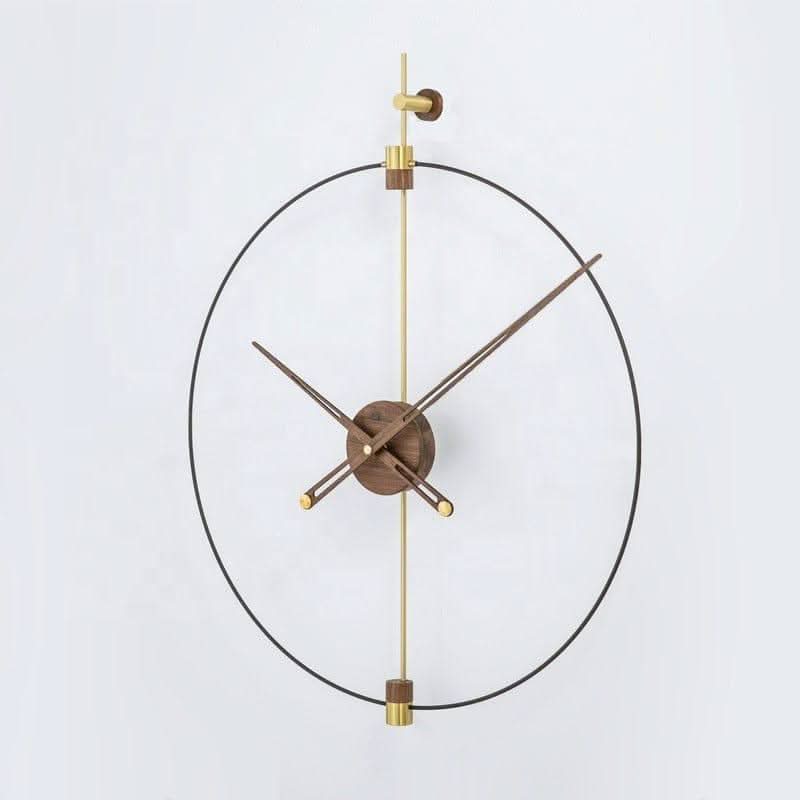 RHYSSA Offenes Filamentrahmen-Wanduhr Metall Walnussholz Modernes Design