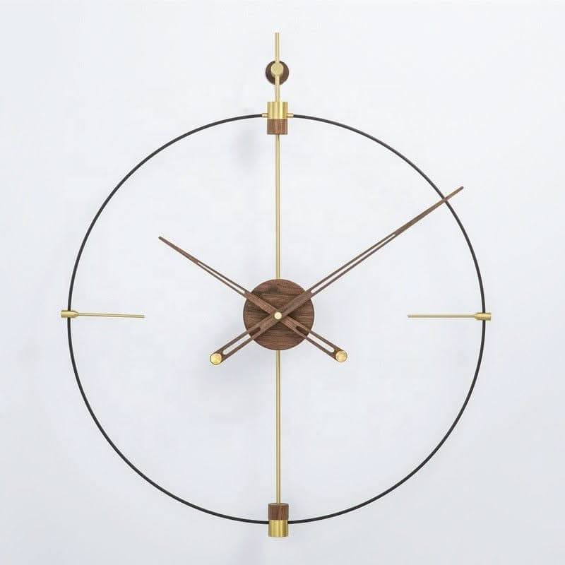 RHYSSA Offenes Filamentrahmen-Wanduhr Metall Walnussholz Modernes Design