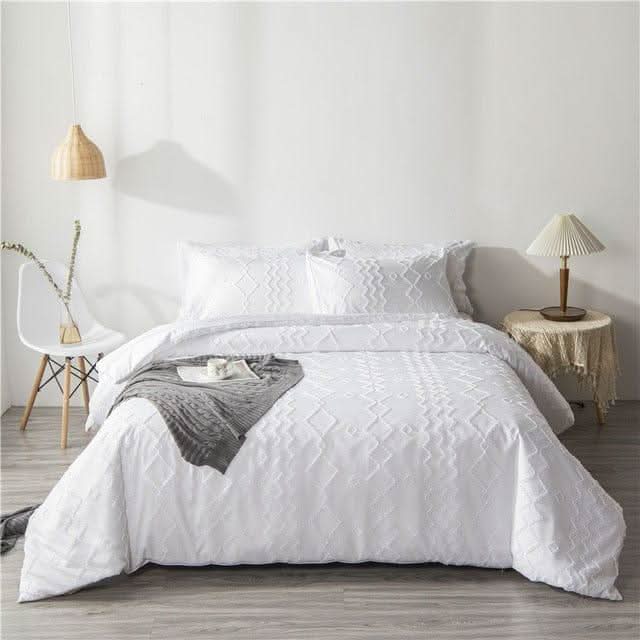 FIORALIS Premium Weißes Bettwäsche-Set Mit Diamantmuster Polyester Luxuriös