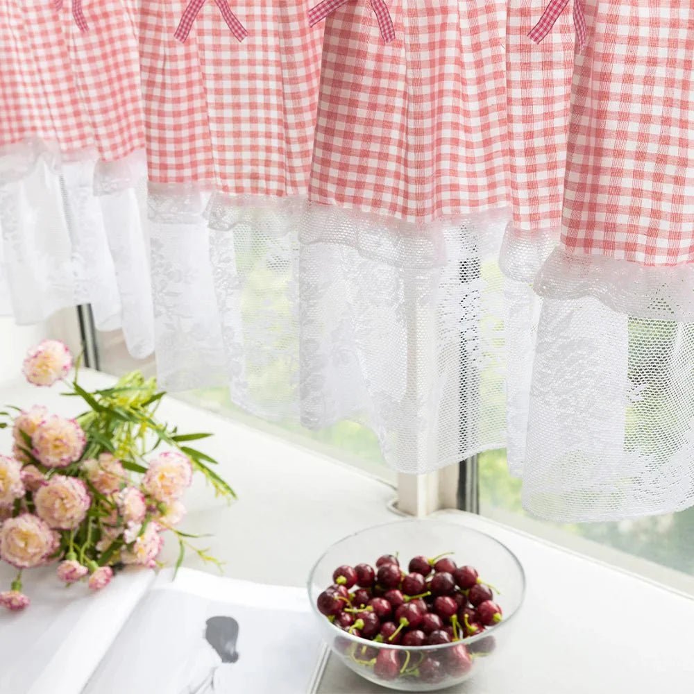 KOREPLAID – Karierte Spitzen Kurzgardine im Koreanischen Stil