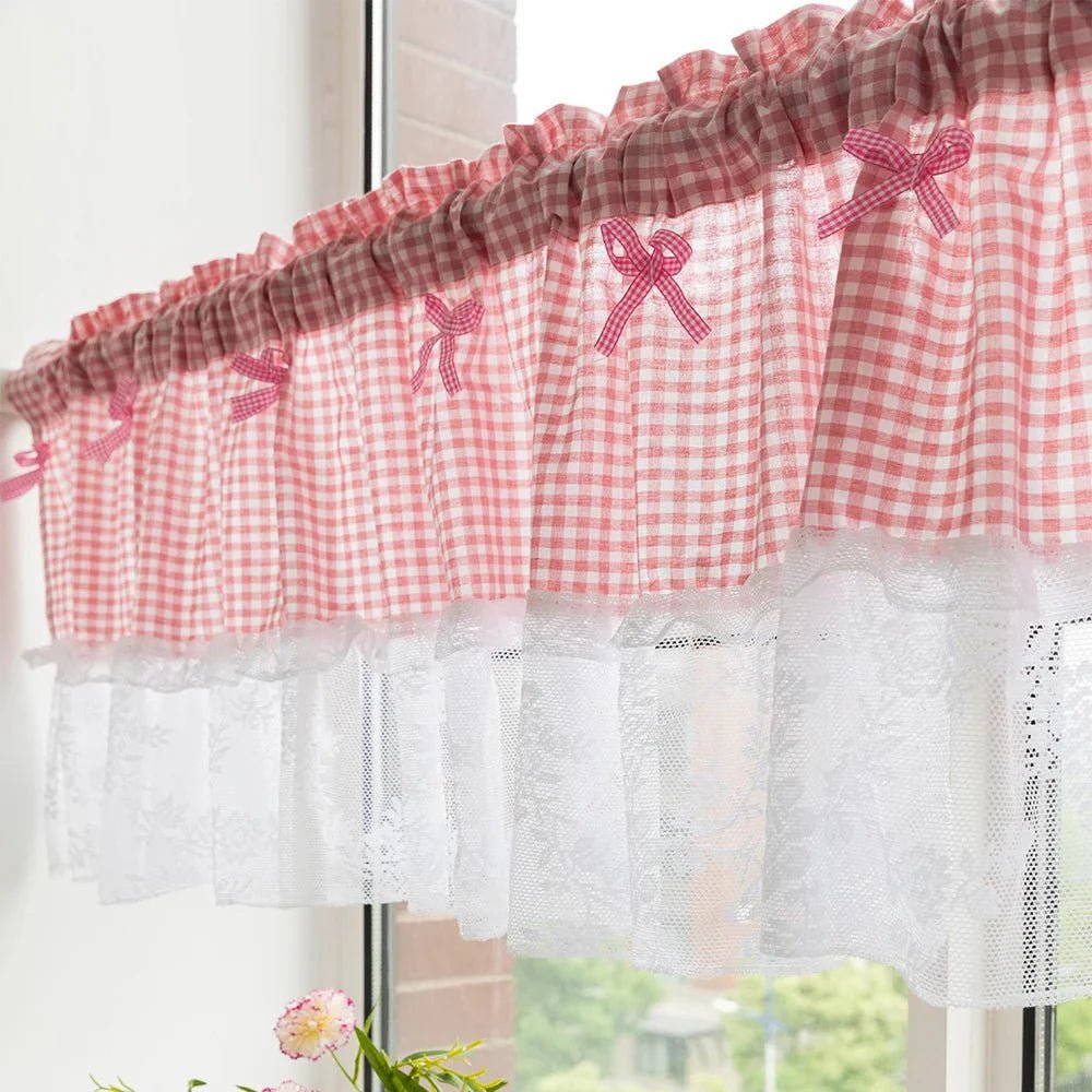 KOREPLAID – Karierte Spitzen Kurzgardine im Koreanischen Stil
