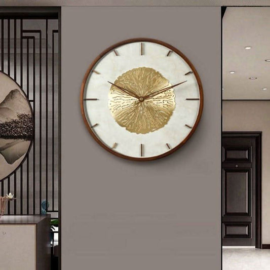 FIORAELLE Goldene Blüten-Wanduhr Walnusskupfer Elegantes Kunstvolles Design