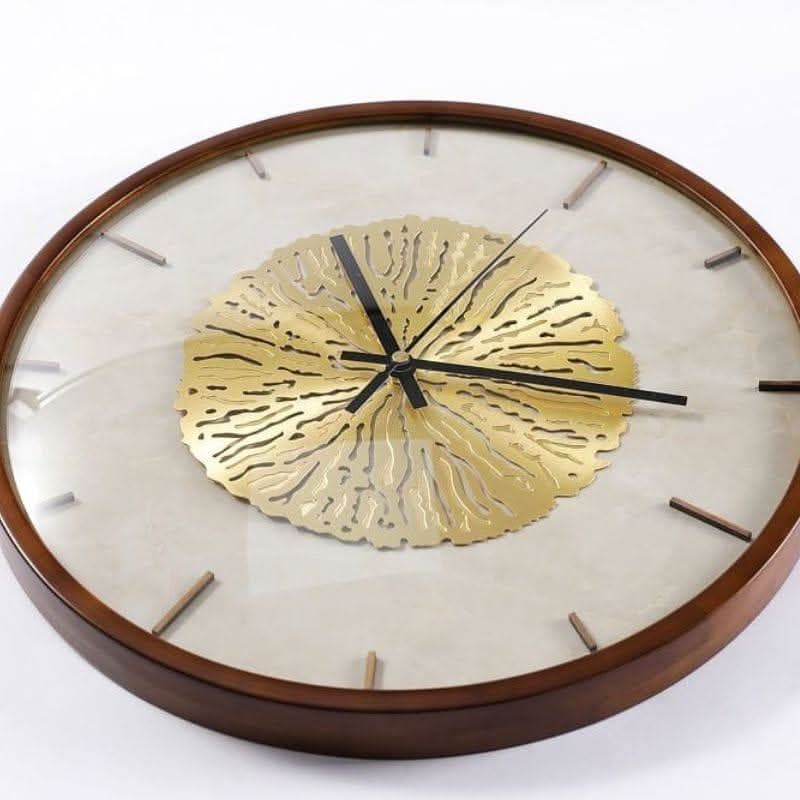 FIORAELLE Goldene Blüten-Wanduhr Walnusskupfer Elegantes Kunstvolles Design