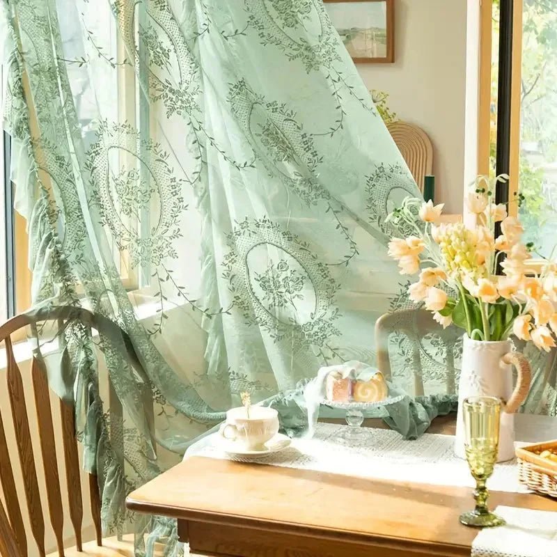 Rosvera – Retro Grüne Blumen Spitzen Gardinen